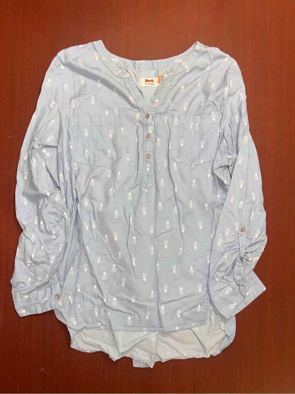 Le Tigre Light Blue Button-Front Shirt with White Pineapple Print